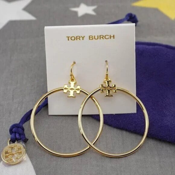 Tory Burch Stacked-T Gold Hoop Earrings (Brand New) - Picture 1 of 3